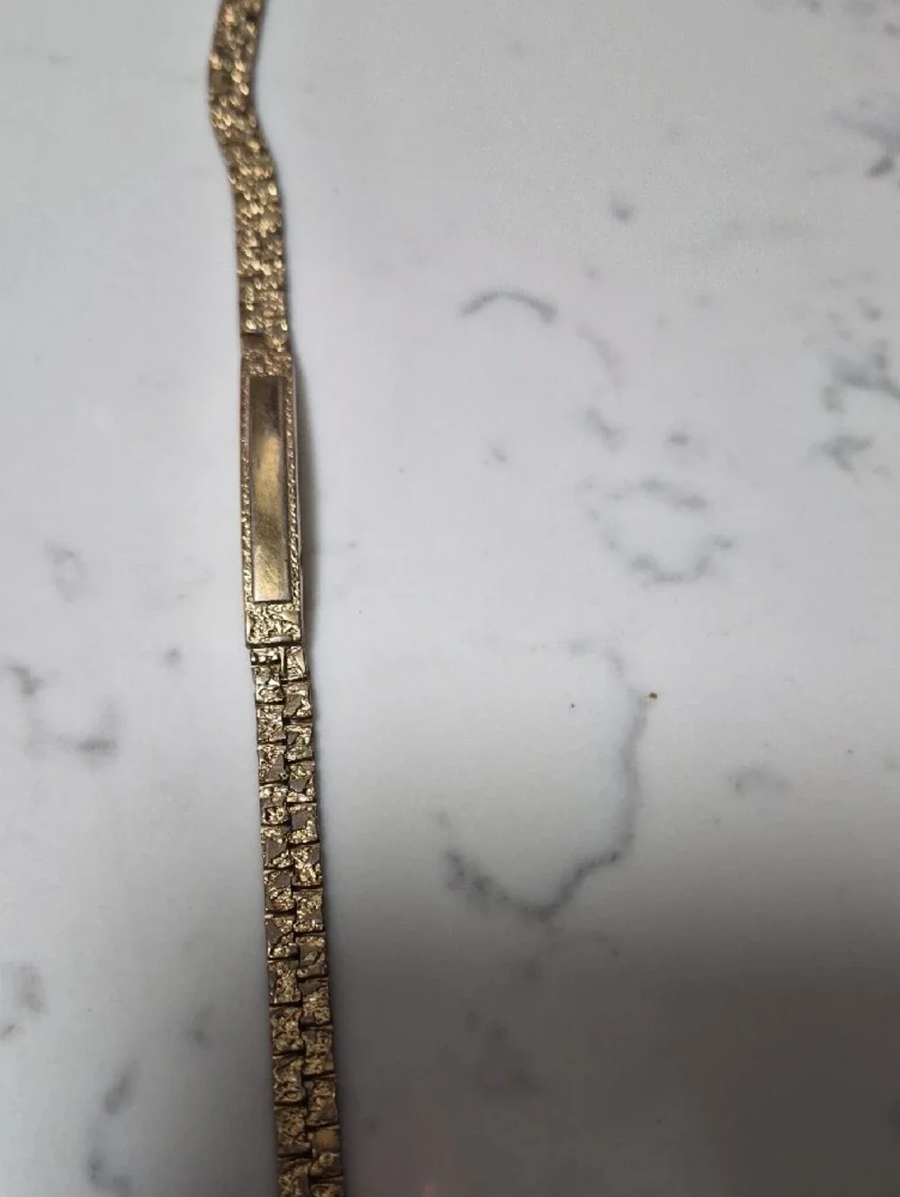 Fashion Jewelry Gold-Tone Women's ID Bracelet - Smooth Plate & Textured Chain